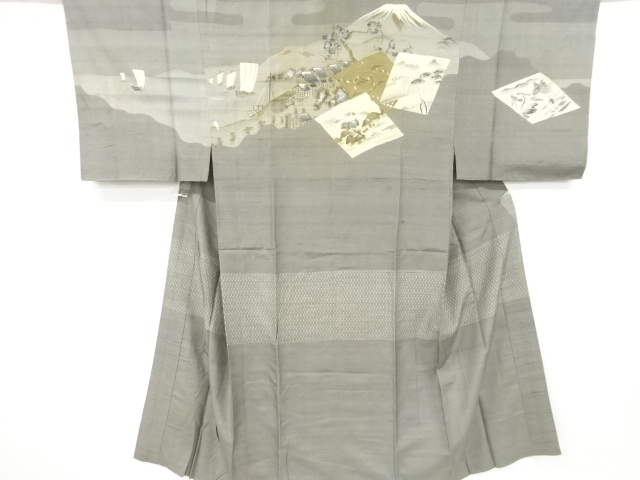 JAPANESE KIMONO / ANTIQUE MENS JUBAN / SILK / SHIKISHI PATTERN & HOUSE